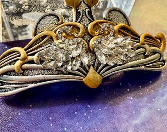Schwan Haarspange: Swarovski Kristalle- Emaille -Art Deco - Versilbert