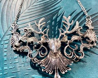 Collana bavaglino in argento con corna di cervo - Gioielli con corna di cervo regolabili