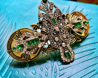 Emerald Green Crystal Barrette: Gold Tone Hair Clip (2.5  display picture 1