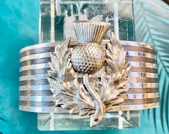 Masculine Thistle Cuff: Silver Thistle Jewelry Outlander Bracelet