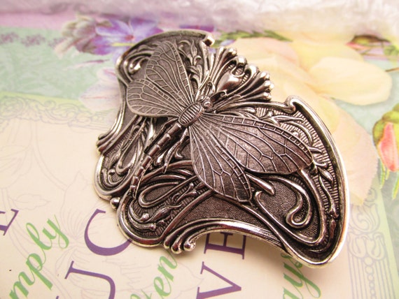 Dragonfly barrette Art Deco style hair clip Silve… - image 5