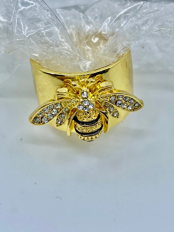 Bee Ring Crystal Sparkly Honey Bee Egyptian Longevity Ring Gold