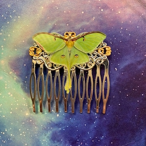 Luna Moth hair comb Gold Enamel colorful Luna Moth hair clips decorative hair combs MyElegantThings