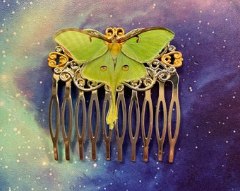 Luna Moth hair comb Gold Enamel colorful Luna Moth hair clips decorative hair combs MyElegantThings