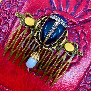 Scarab beetle Hair Clip Comb Egyptian revival Gold plated comb Patina Black scarab Fresh water pearl Limited Edition by MyElegantThings