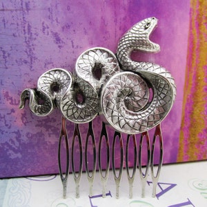 Silver Snake Hair Comb: Serpent Hair Accessory