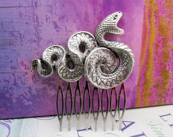 Silver Snake Hair Comb: Serpent Hair Accessory
