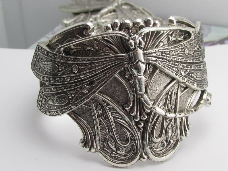 Art Deco Dragonfly Bracelet Silver Gorgeous Art Deco Dragonfly - Etsy