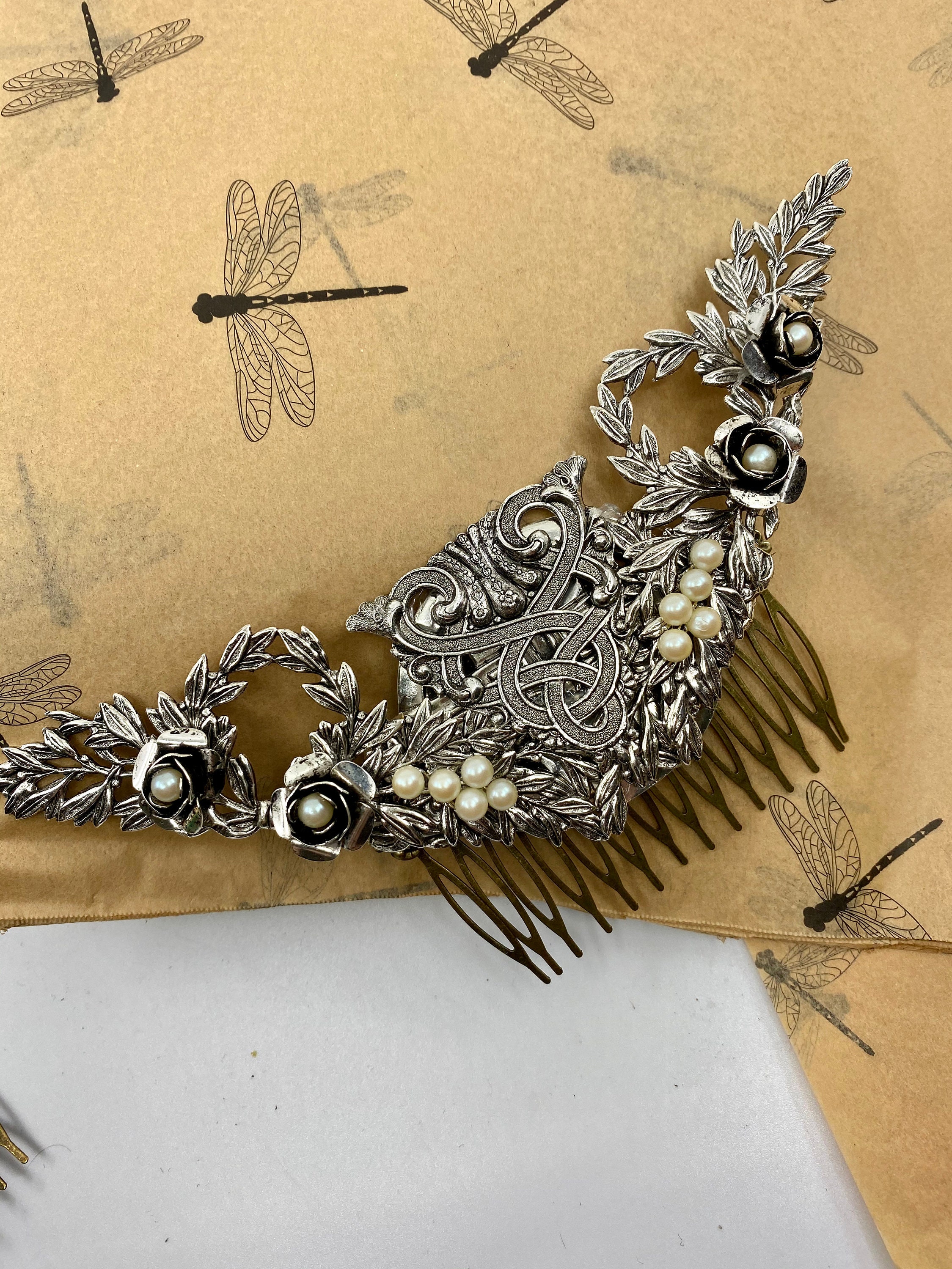 Large Celtic Knot Filigree Hair comb Bridal hair Combs SILVER Etsy