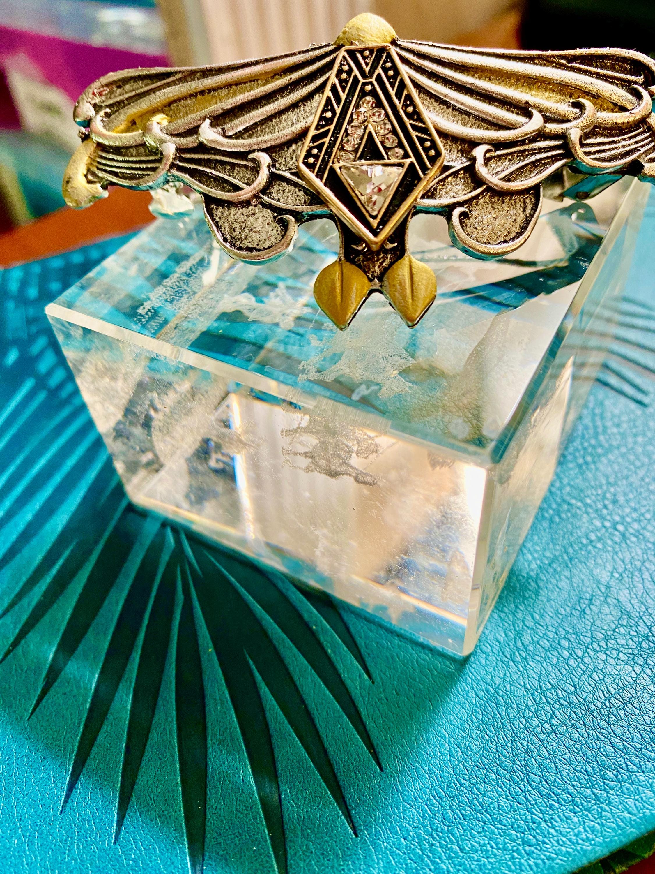Art Deco Style Crystal gold hair Clip by MyElegantThings Art Deco Sapphire Crystal Hair Clip: Silver Baroque Barrette  main image 2