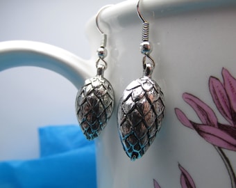 Pine cone earrings Long Dangle silver earrings wedding earrings bridal earrings Pinecones Pine burrs