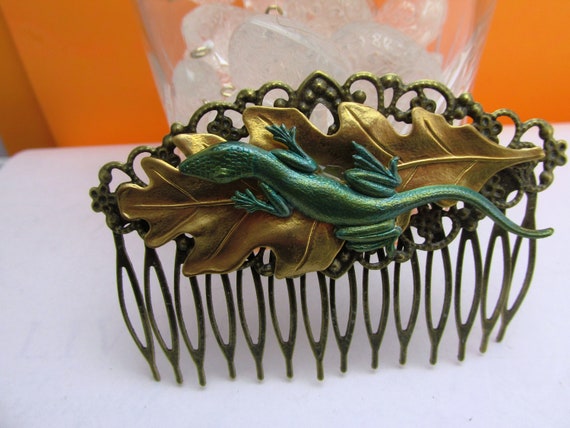 Lizard Hair Comb Decorative Hair Combs Gecko Oak Leaves Hair Etsy