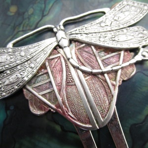 Dragonfly hair comb Decorative hair combs large dragonfly Art Nouveau style Silver hair fork MyElegantThings