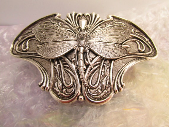Dragonfly barrette Art Deco style hair clip Silve… - image 2