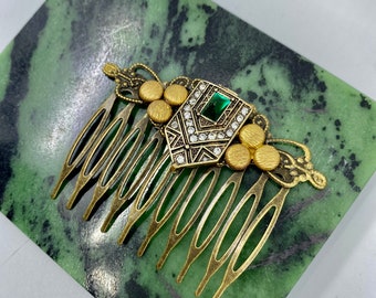 Art Deco Emerald Hair Comb: Vintage Bridal Accessory