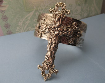 Cross Cuff Goth ornate silver cross bracelet Silver cuff Vintage style Bold and gorgeous MyelegantThings