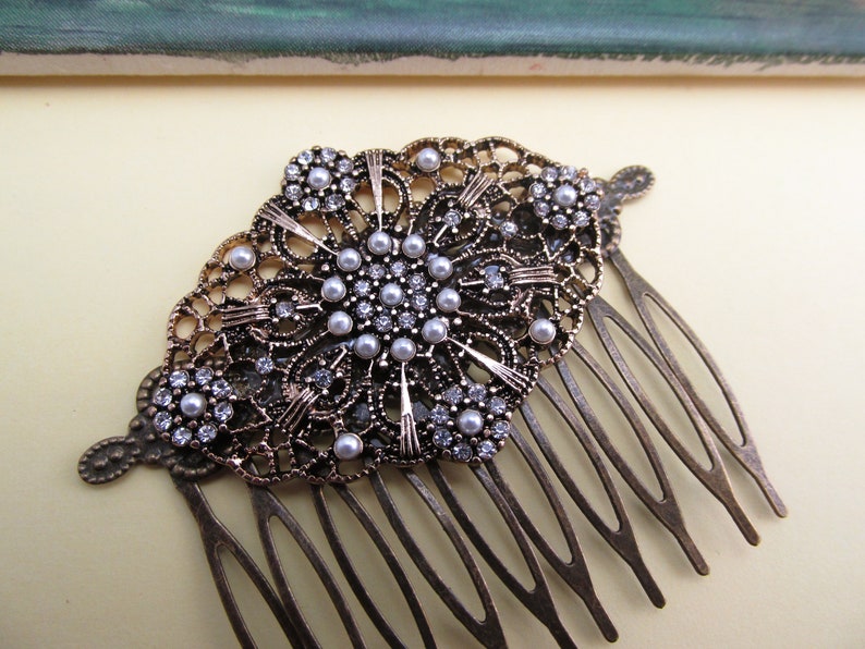 Filigree Hair comb Bridal hair Combs Bronze and seed pearls Etsy