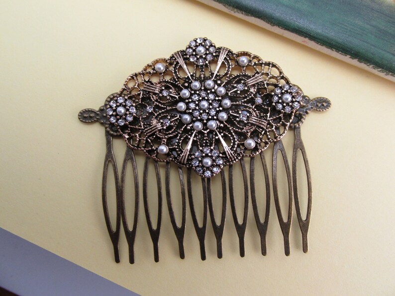 Filigree Hair comb Bridal hair Combs Bronze and seed pearls Etsy