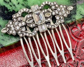 Vintage Art Deco Hair Comb, Crystal Filigree, Wedding Hair Accessory