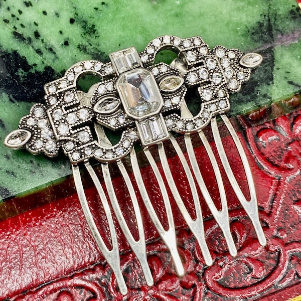 Vintage Art Deco Hair Comb, Crystal Filigree, Wedding Hair Accessory