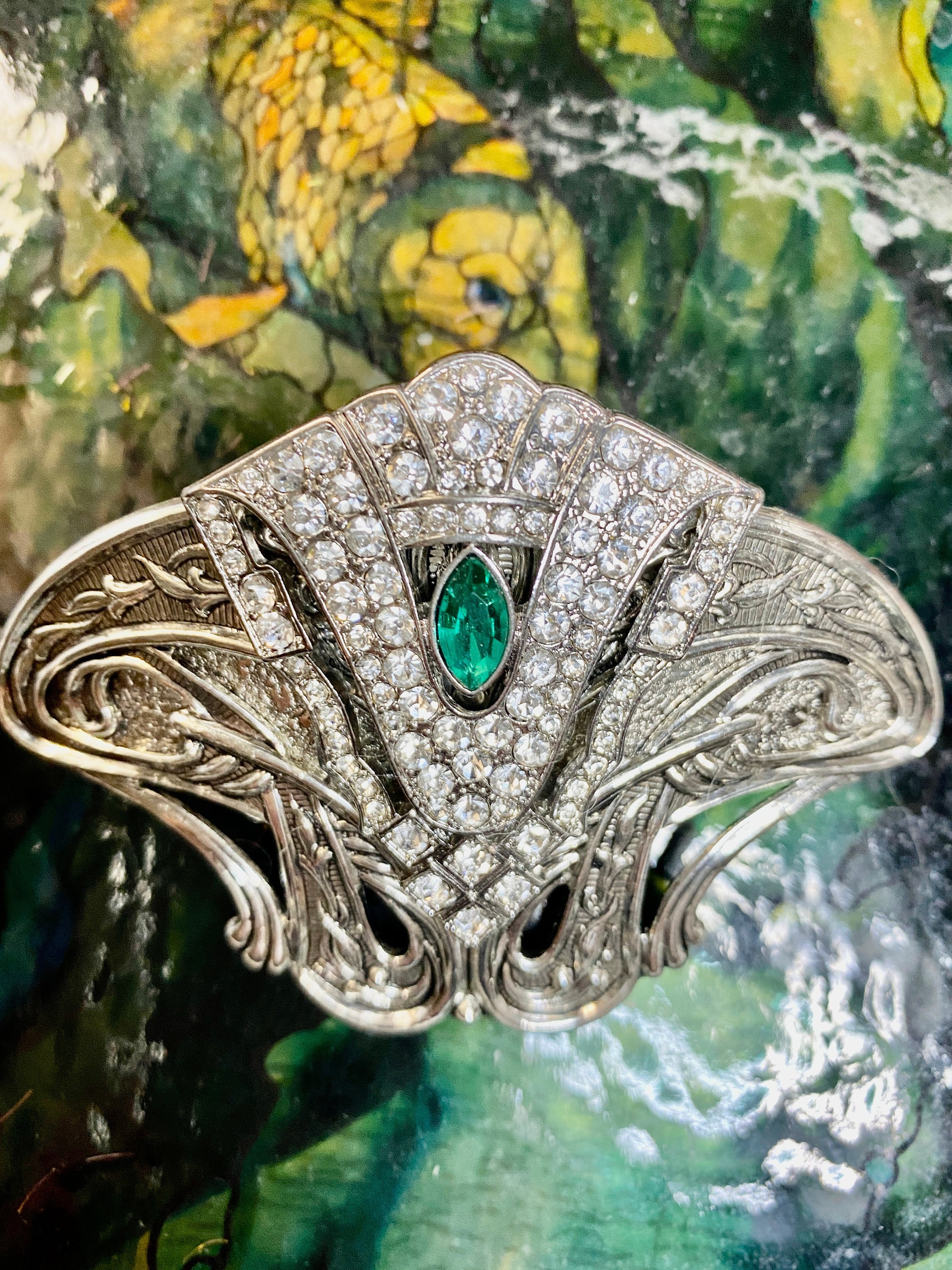 Art Deco Style Crystal gold hair Clip by MyElegantThings Art Deco Sapphire Crystal Hair Clip: Silver Baroque Barrette  main image 4