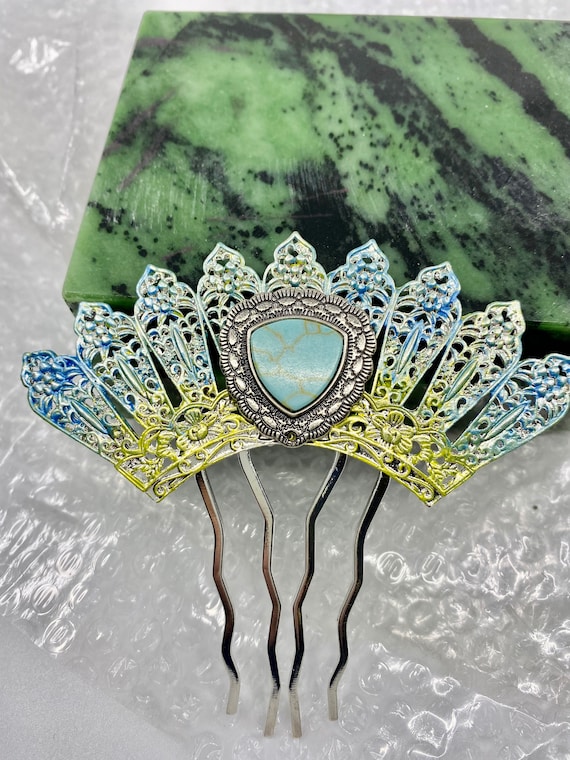 Broche Vintage Avec Émail - Décor Dégradé De Vert, Parfait état