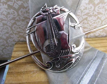 Sailboat Hair Stick: Silver Plated Nautical Shawl Pin