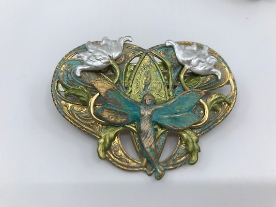 Art Deco hair clip Lotus flower barrette Art Nouv… - image 4