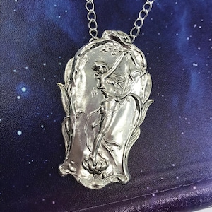 Art Nouveau Mucha style Necklace large statement piece Beautiful woman Art Nouveau silver plated bronze MyElegantThings