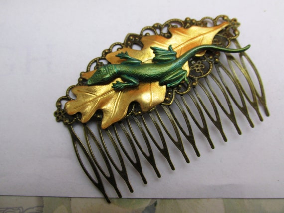 Lizard Hair Comb Decorative Hair Combs Gecko Oak Leaves Hair Etsy
