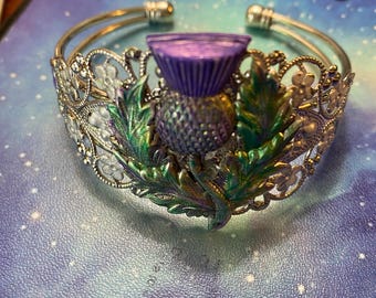 Scottish Thistle Cuff Bracelet: Silver Plated Outlander Jewelry