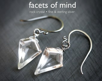 Facets of Mind - Diamond Shape Rock Crystal Sterling Silver Earrings