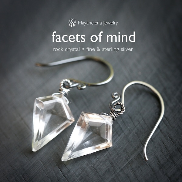 Facets of Mind - Diamond Shape Rock Crystal Sterling Silver Earrings
