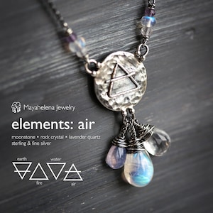 Elements: Air Rainbow Moonstone, Rock Crystal, lavender quartz with Alchemy Charm Sterling Silver Necklace image 1