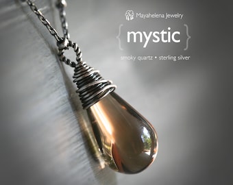 Mystic - Smooth Smoky Quartz Wire Wrapped Sterling Silver Necklace