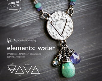 Elements: Water - Apatite Tanzanite Aquamarine Alchemy Charm Sterling Silver Necklace