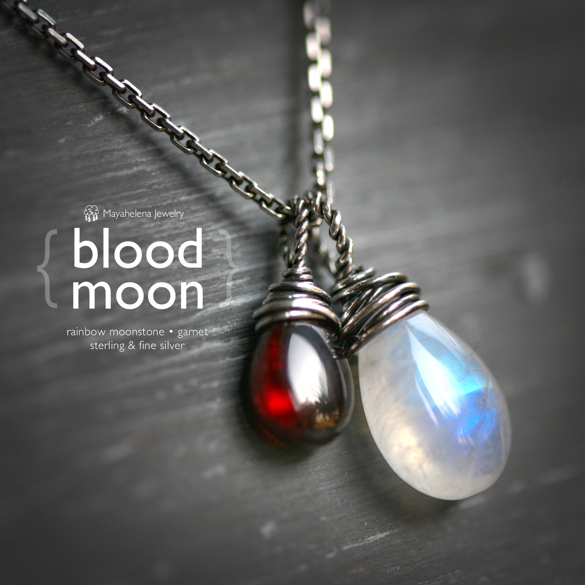 Lunar Eclipse Moonstone and Sunstone Wire Wrapped Sterling 