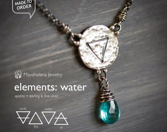 Elements: Water - Apatite with Alchemy Charm Sterling Silver Necklace