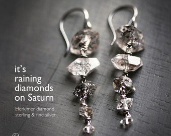 It's Raining Diamonds on Saturn - Herkimer Diamond Sterling Silvers Earrings