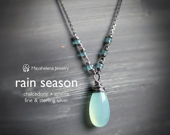 Rain Season - Aqua Chalcedony and Apatite Sterling Silver Necklace