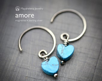 Amore Petite Howlite Turquoise Chalcedony Wire Wrapped Sterling Silver  Earrings