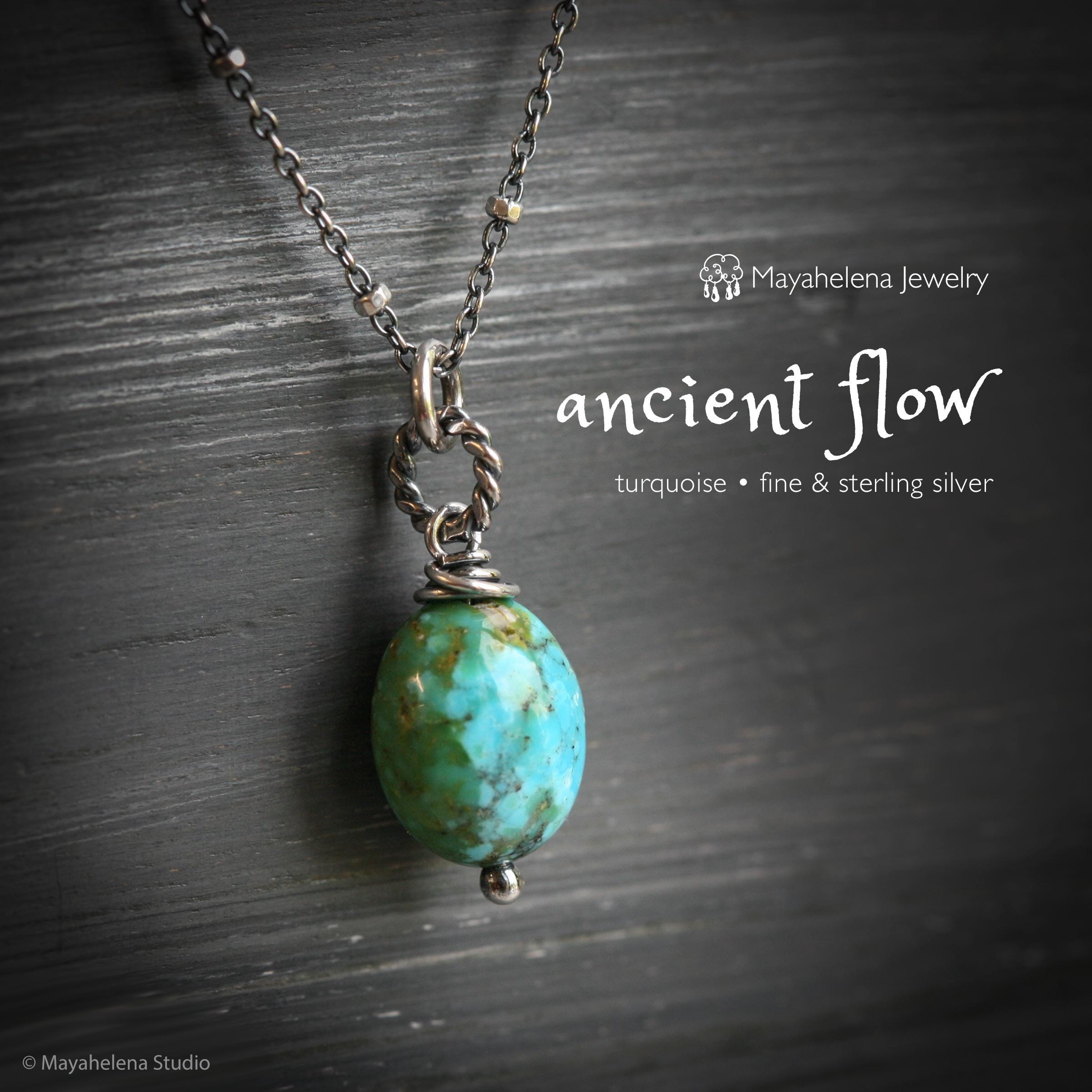 Ancient Flow - Arizona Turquoise Wire Wrapped Sterling Silver Necklace