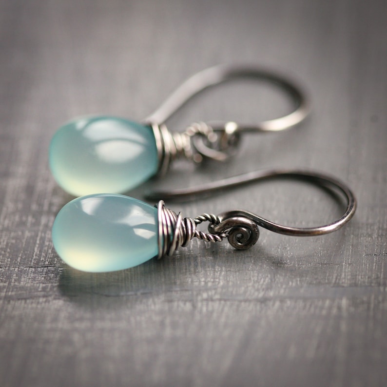 Siesta Beach Aqua Chalcedony Sterling Silver Earrings image 2