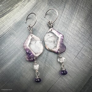Thru the Looking Glass Chevron Amethyst Slices Riveted Sterling Silver Earrings image 7