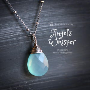 Sacred Light - Aqua Blue Chalcedony Briolette Wire Wrapped Sterling Silver Necklace