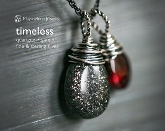 Timeless - Black Sunstone and Garnet Sterling Silver Necklace