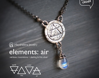 Elements: Air - Rainbow Moonstone with Alchemy Charm Sterling Silver Necklace