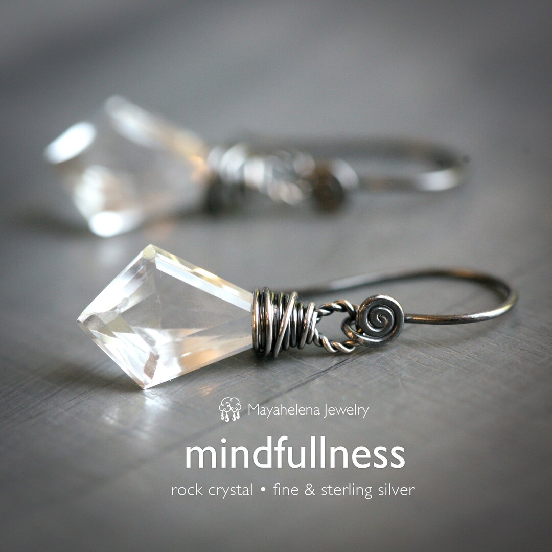 Mindfulness Diamond Shape Rock Crystal Sterling Silver Earrings - Etsy