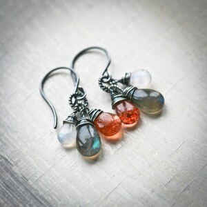 The Equinox Labradorite Moonstone and Sunstone Wire Wrapped Sterling Silver Earrings image 5