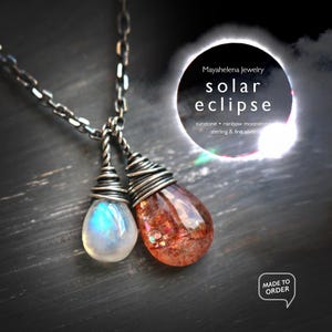 Solar Eclipse - Moonstone and Sunstone Wire Wrapped Sterling Silver Necklace